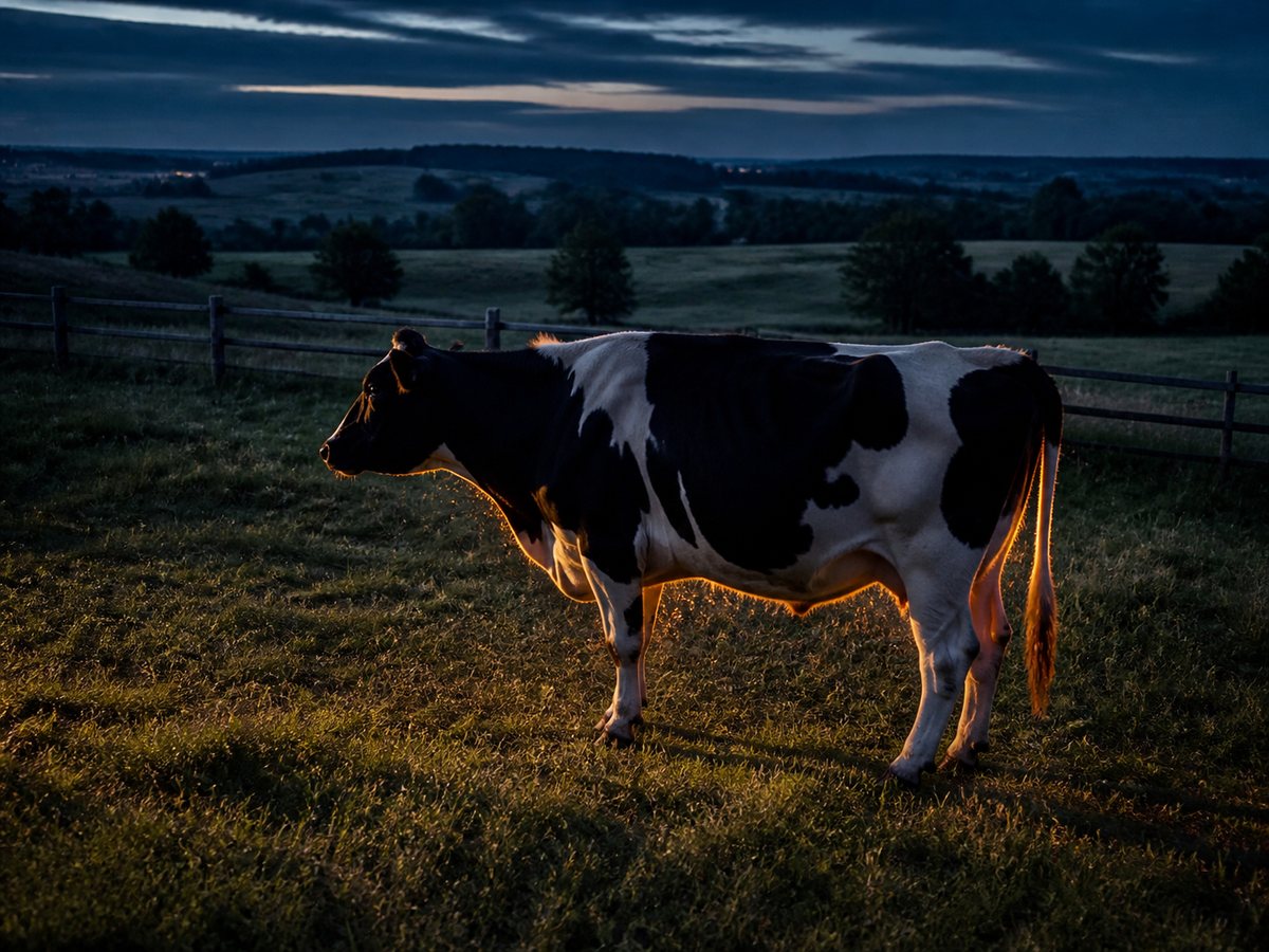 Side-profile cow in an Ontario pasture during a livestock search